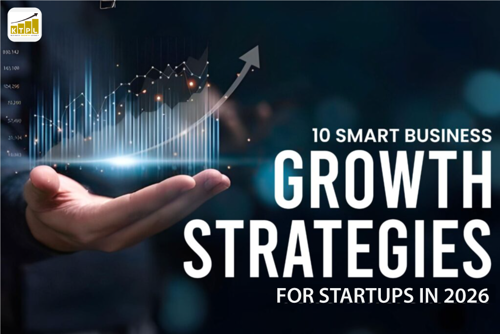 10 Smart Business Growth Strategies for Startups in 2026 Confident businesswoman standing in front of digital icons representing smart business growth strategies for startups in 2026.
