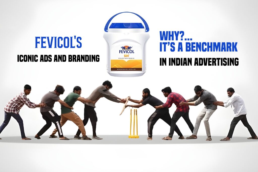Fevicol glue ad showing tug-of-war cricket scene representing strong bond