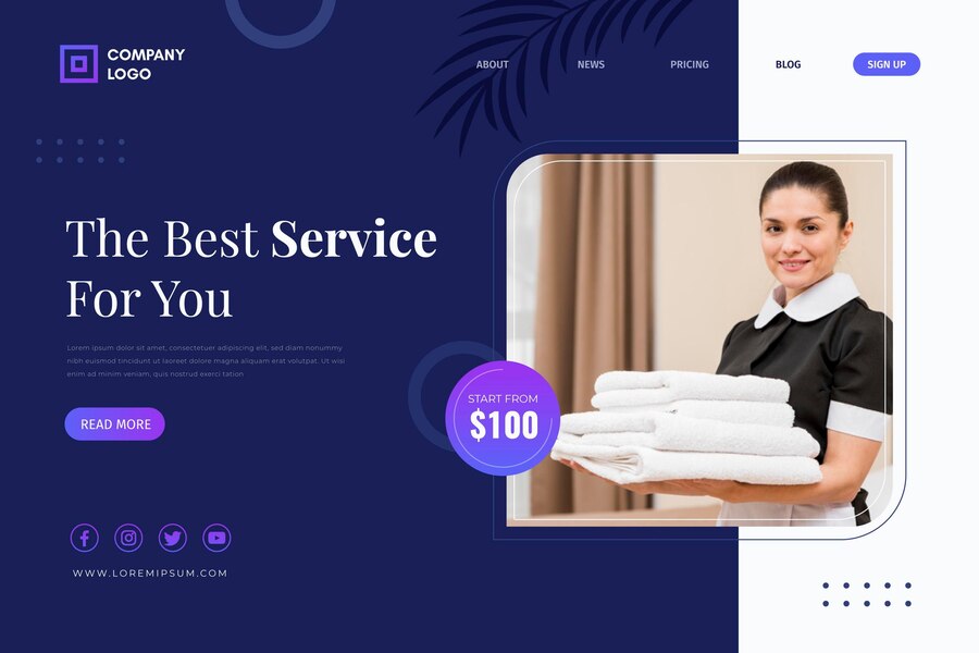 Modern small business homepage with clear CTA and branding