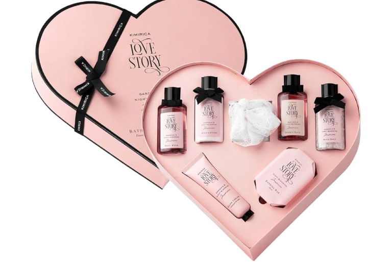 Kimirica body wash collection displayed on a marble counter