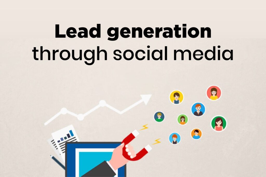 Lead generation through social media concept with digital marketing illustration