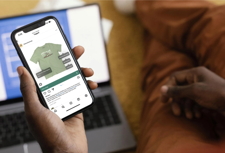 Instagram ads showcasing apparel products on a mobile phone