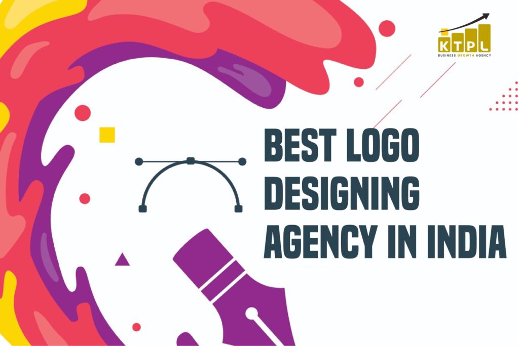 Minimalist graphic showing a vector pen tool and colorful paint splashes with the text "Best Logo Designing Agency in India.