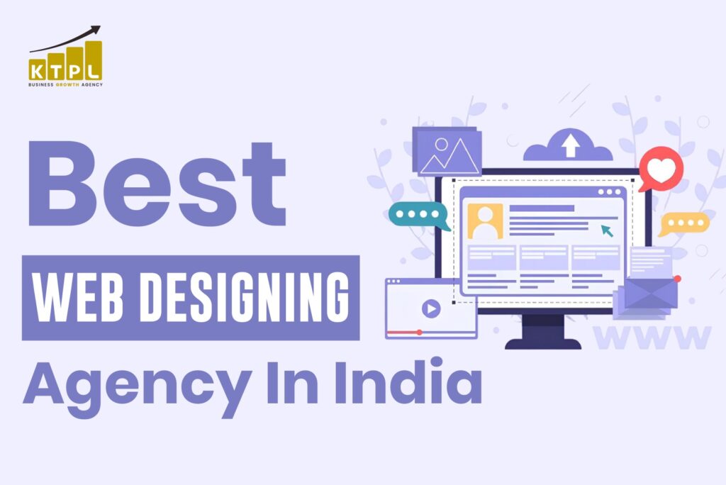 A light purple themed illustration of a desktop monitor showing web layout elements and the text "Best Web Designing Agency in India."