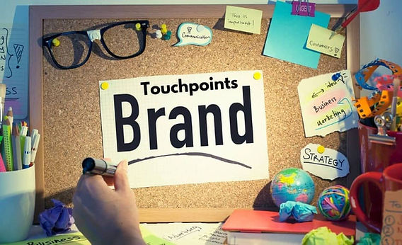 Visual representation of implementing branding across all touchpoints including marketing, communication, strategy, and customer experience