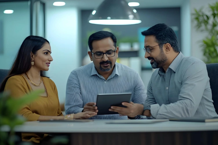 Indian business professionals discussing strategy with Digital Marketing Agency team for performance driven digital marketing in Indian market