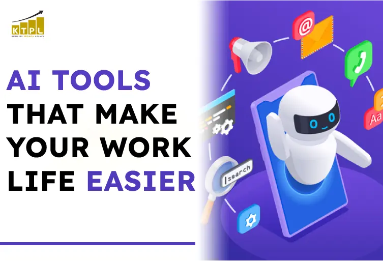 AI Tools That Make Your Work Life Easier AI tools that make your work life easier illustration with chatbot, automation, and digital productivity elements