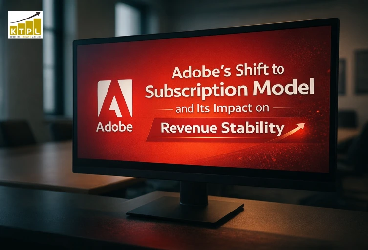 Adobe’s Shift to Subscription Model and Its Impact on Revenue Stability Adobe subscription model concept showing revenue stability growth on digital screen