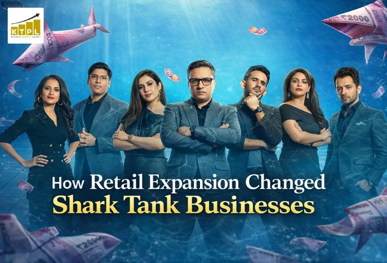 How Retail Expansion Changed Shark Tank Businesses Shark Tank India judges with retail growth concept showing how retail expansion changed Shark Tank businesses in India
