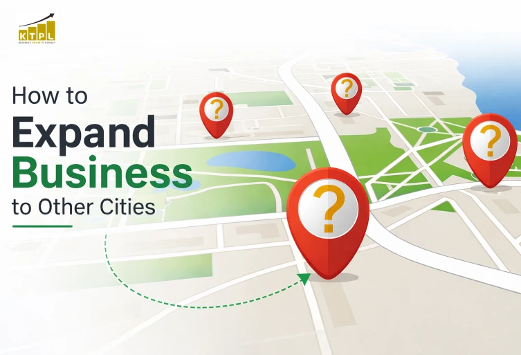 How to Expand Business to Other Cities Expand business to other cities concept showing map with location pins and growth strategy visualization