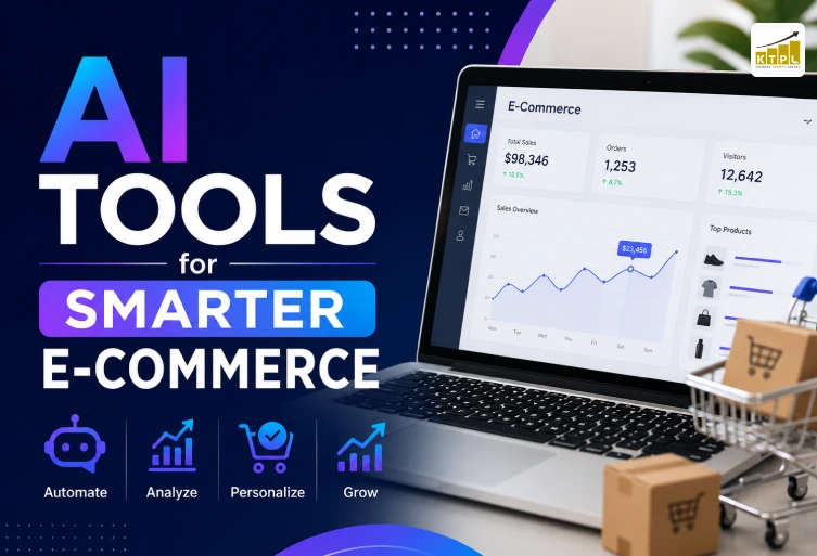 AI Tools for Smarter E-Commerce AI Tools for Smarter E-Commerce dashboard showing AI automation, analytics, personalization, and online business growth solutions