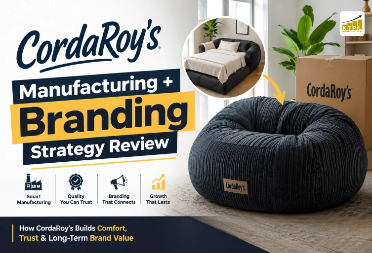 CordaRoy’s: Manufacturing + Branding Strategy Review CordaRoy’s Manufacturing and Branding Strategy Review thumbnail featuring a premium bean bag chair, modern living room, product packaging, and professional typography highlighting the brand's manufacturing excellence and marketing strategy.