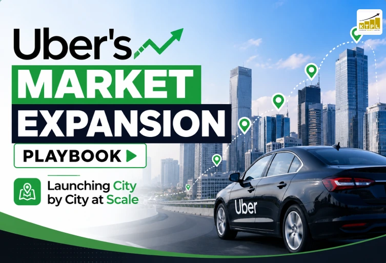 Uber’s Market Expansion Playbook: Launching City by City at Scale Uber’s Market Expansion Playbook thumbnail showing a modern city skyline, Uber vehicle, and city-by-city business scaling strategy for global market expansion.